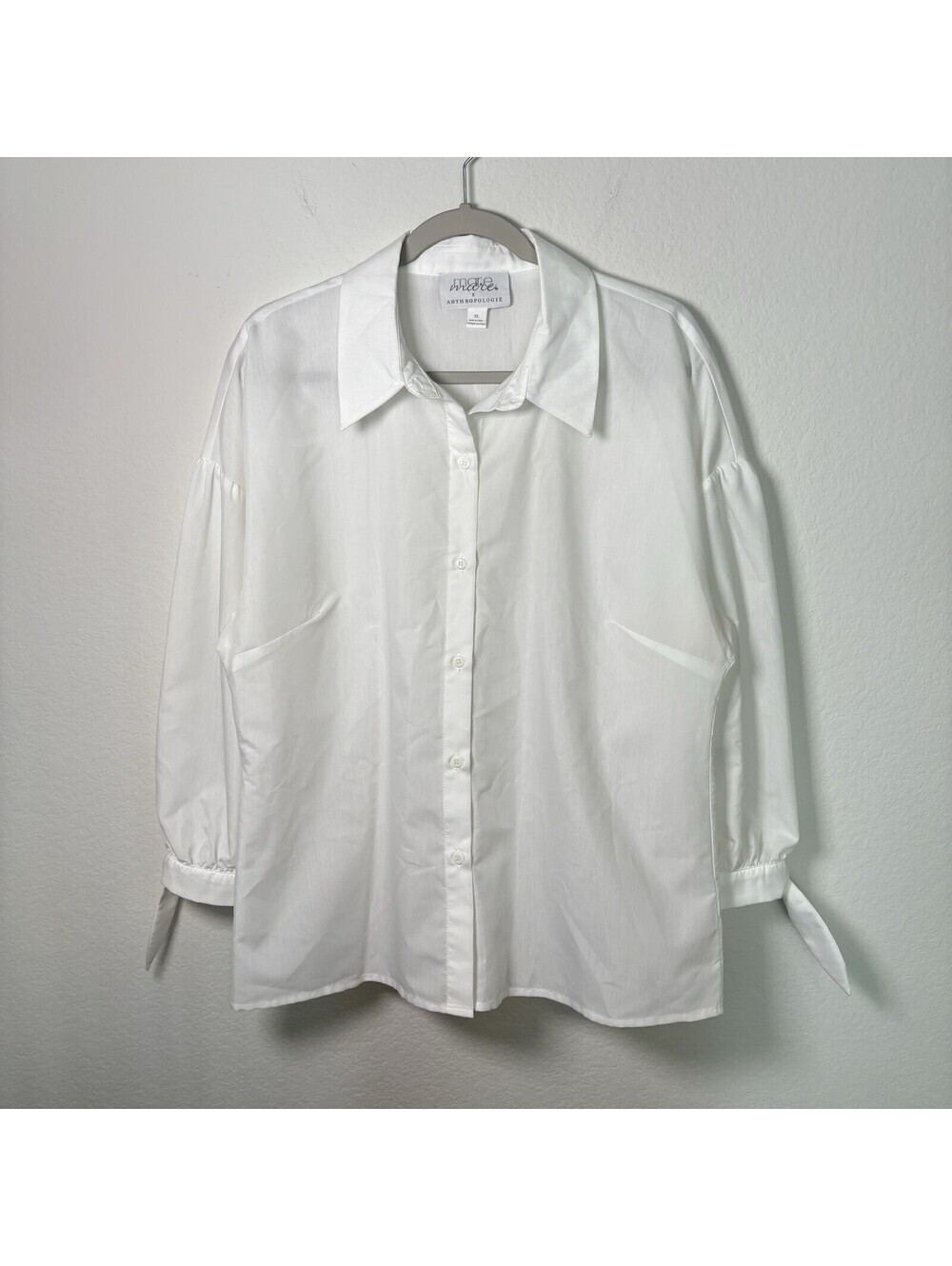 Mare Mare x Anthropologie White Cotton Button Up Tie Sleeve Women’s Size XL EUC - Picture 3 of 8